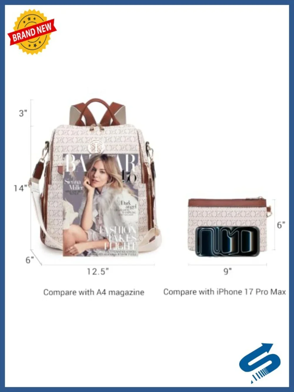 Women's Convertible Vegan Leather Backpack Purse with Wristlet Set